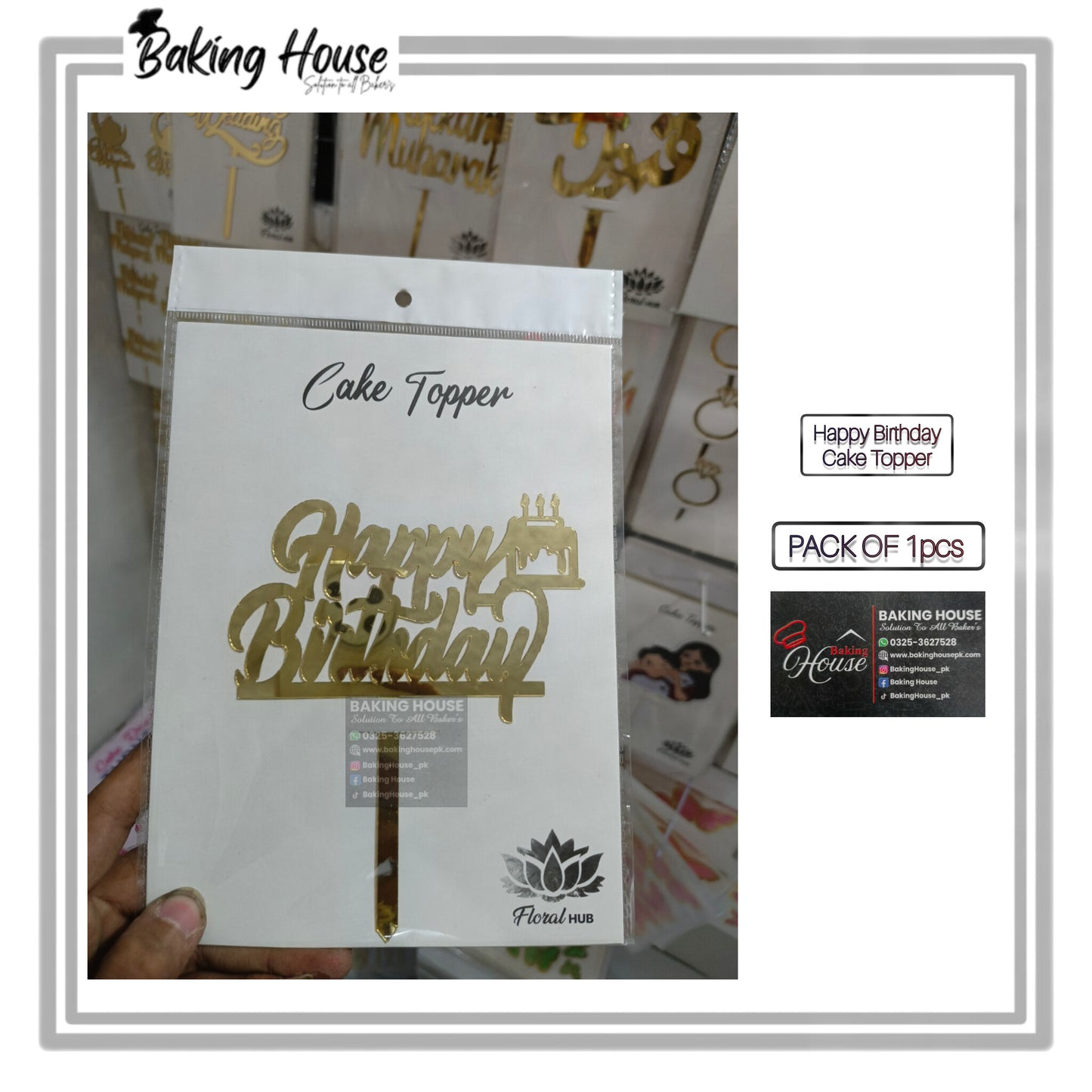 Happy Birthday Golden Acrylic Cake Topper For Decorating