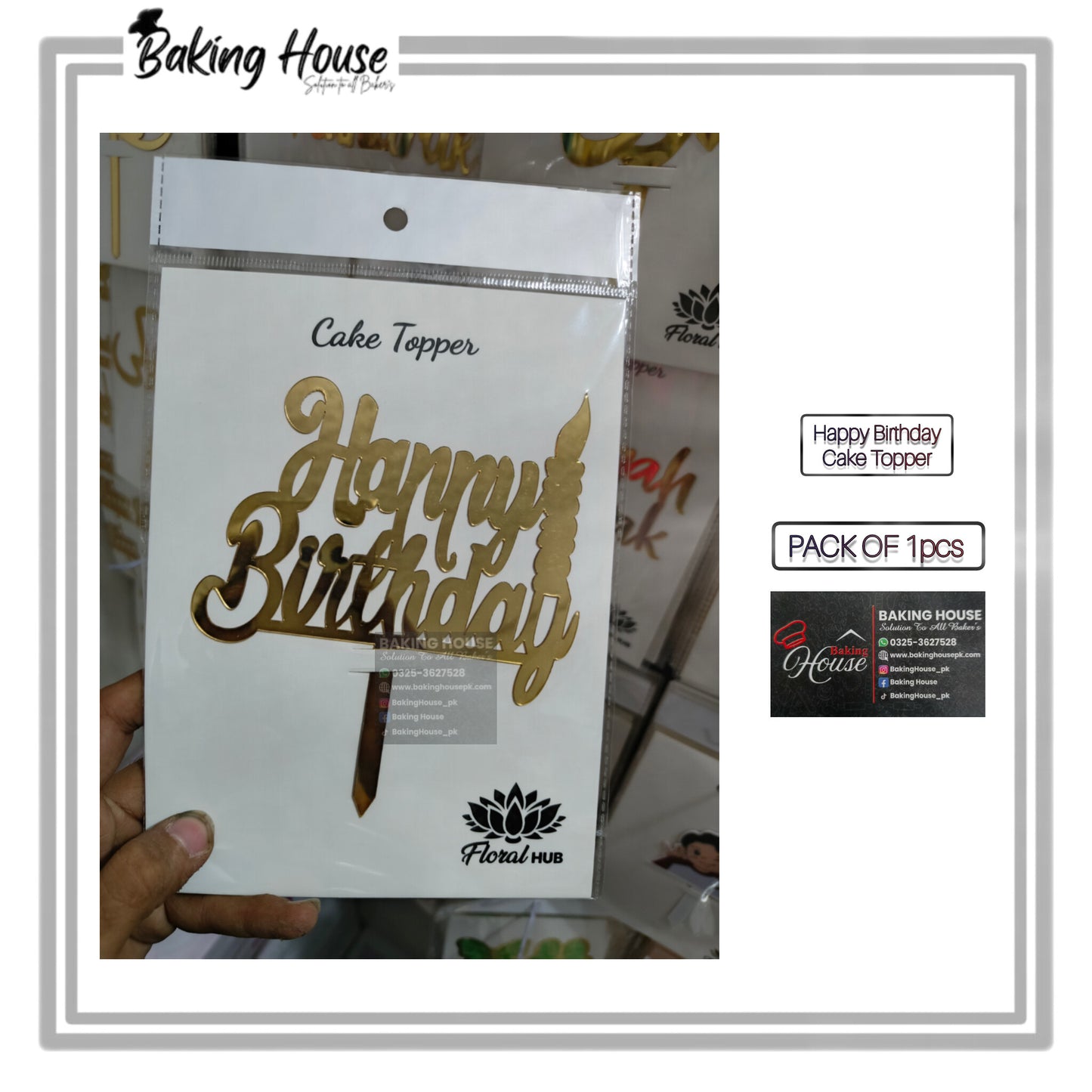 Happy Birthday Golden Acrylic Cake Topper For Decorating