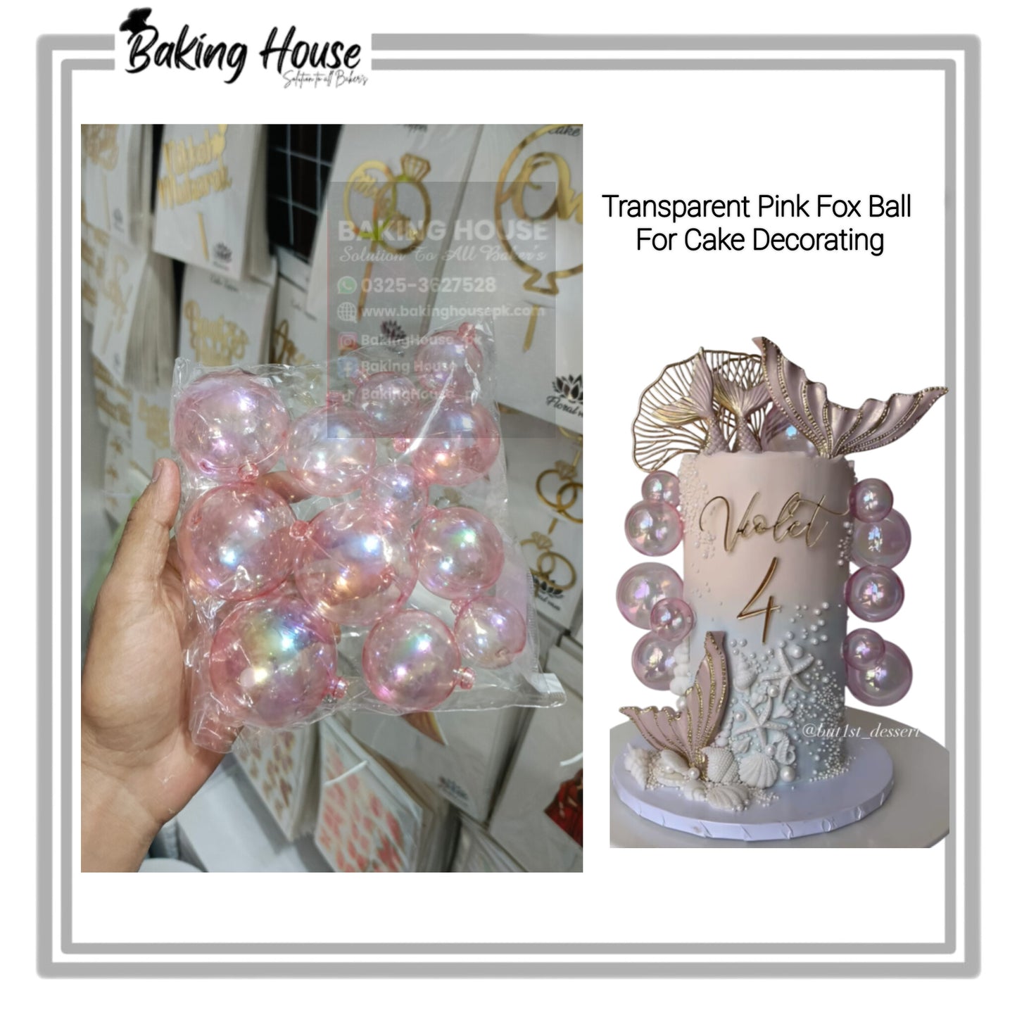 12pcs pink Transparent Fox Balls For Cake Decorating