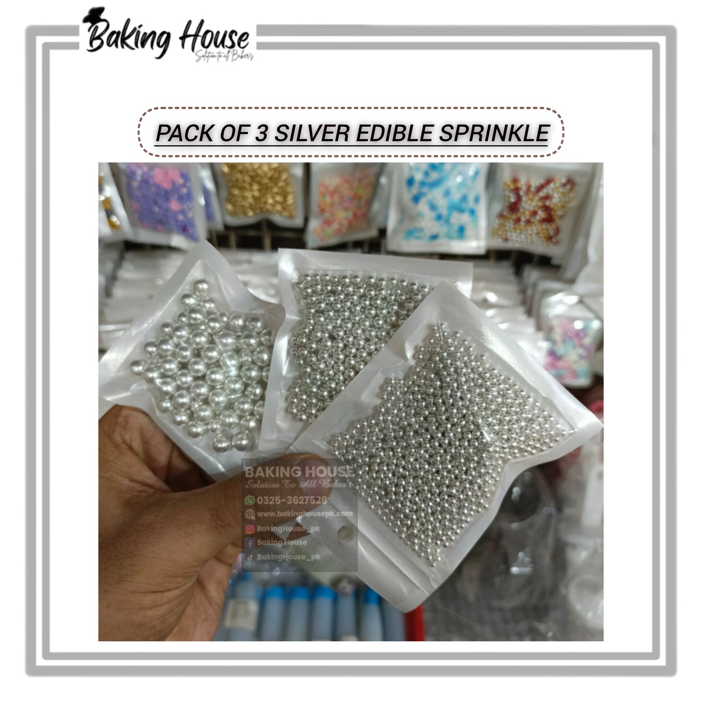 Pack - 3 Edible Silver Mix Sprinkle For Cake Decorating