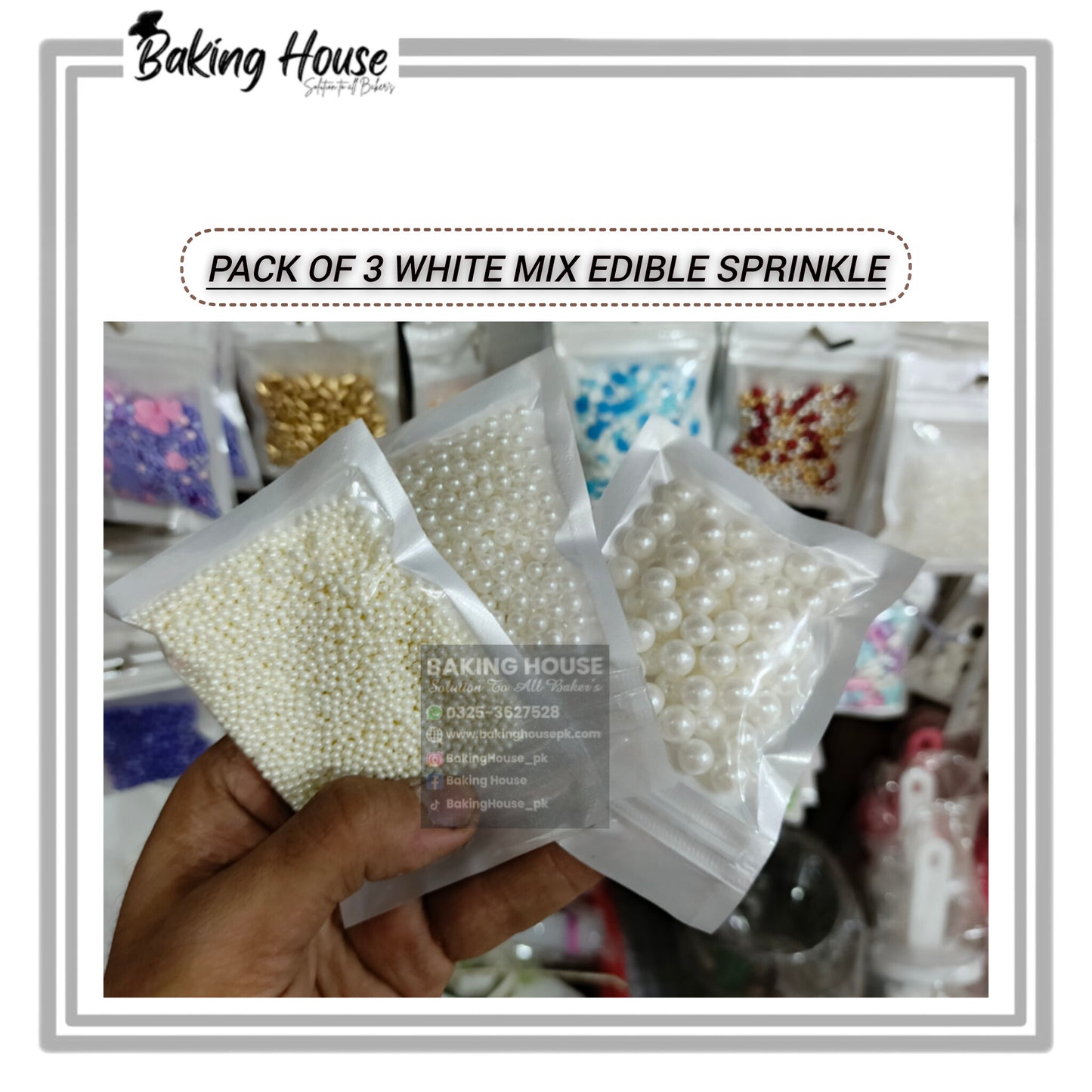 Pack - 3 Edible White Sprinkle For Cake Decorating