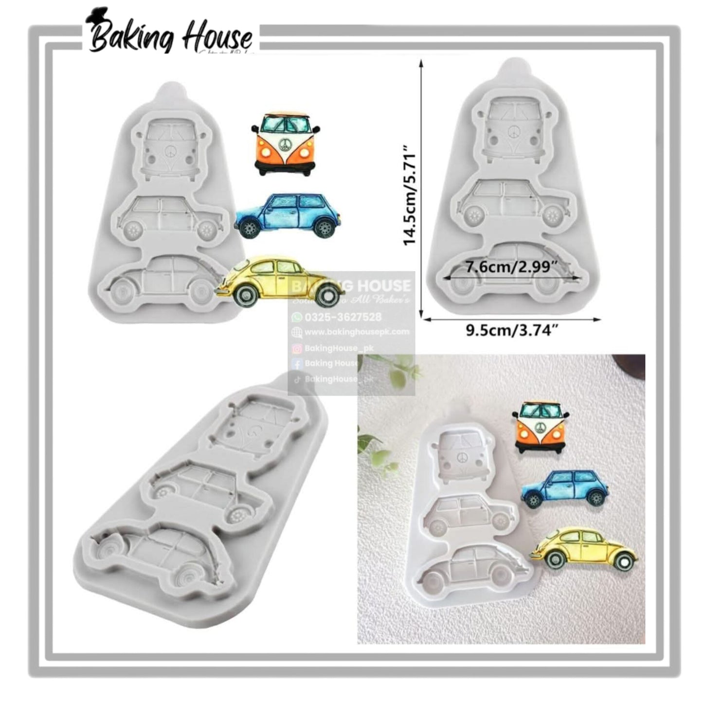 3 Cavity Car Silicon Fondant & Candy Mould High Quality For Cake Decorating