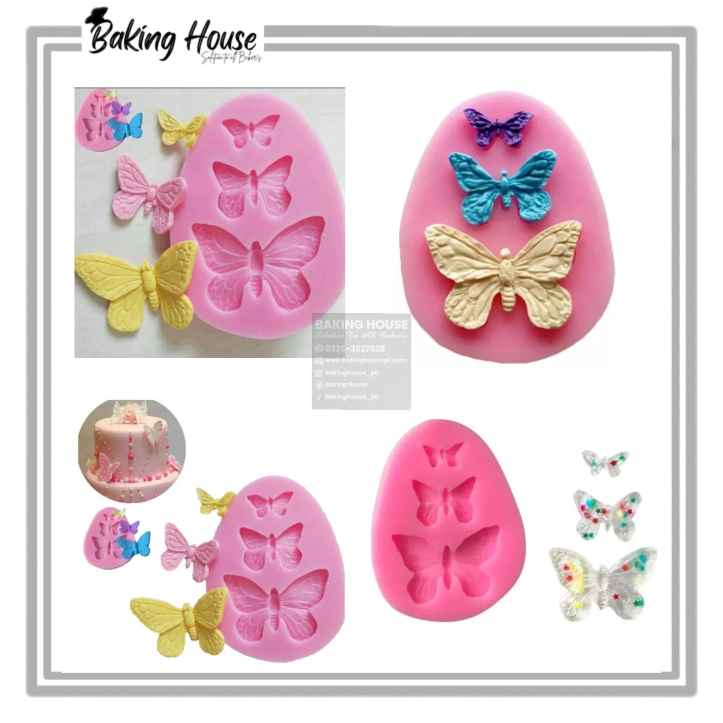 3cavity Butterfly Silicon Fondant & Candy Mould High Quality For Cake Decorating