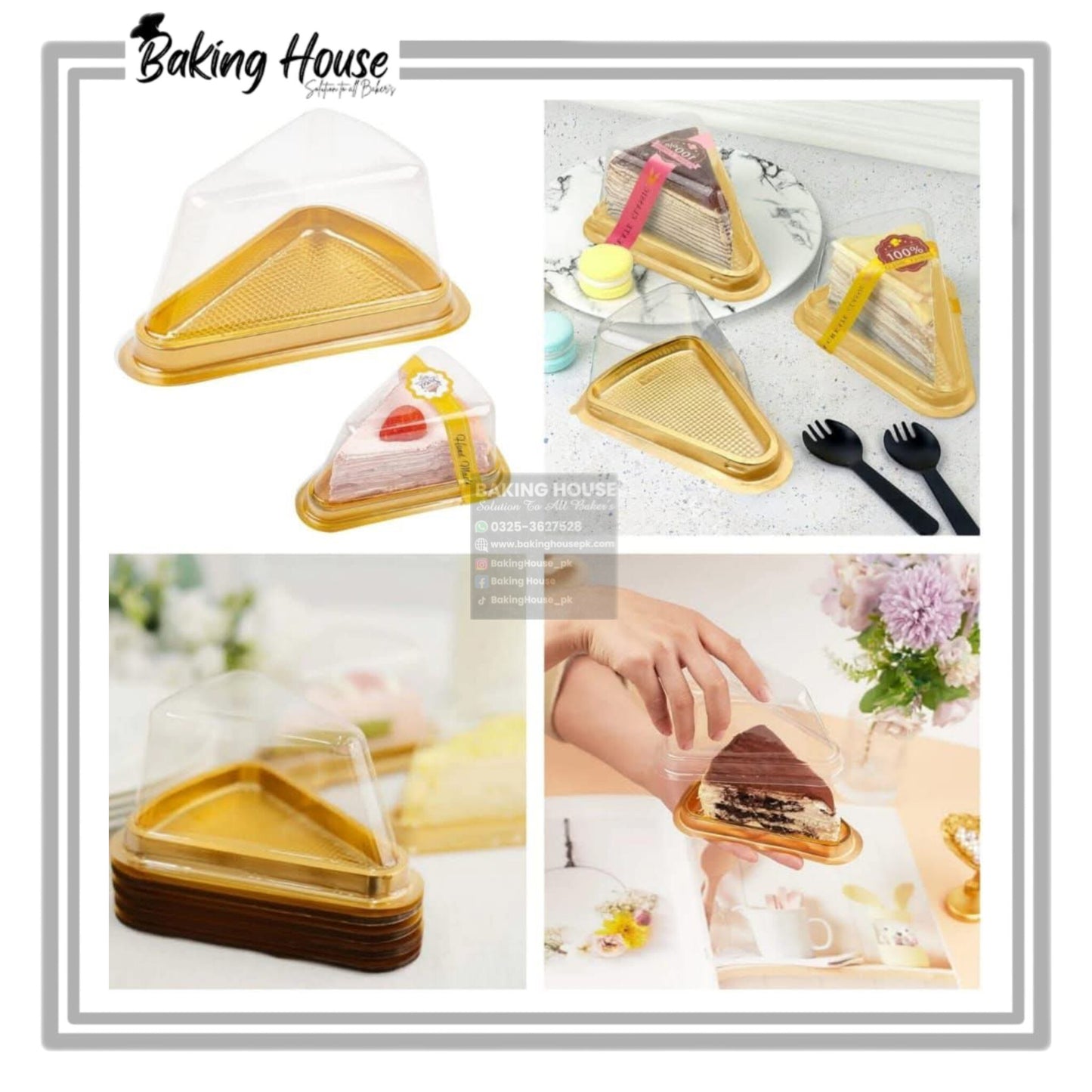 10pcs Golden Cake Slice Lid Serving Box