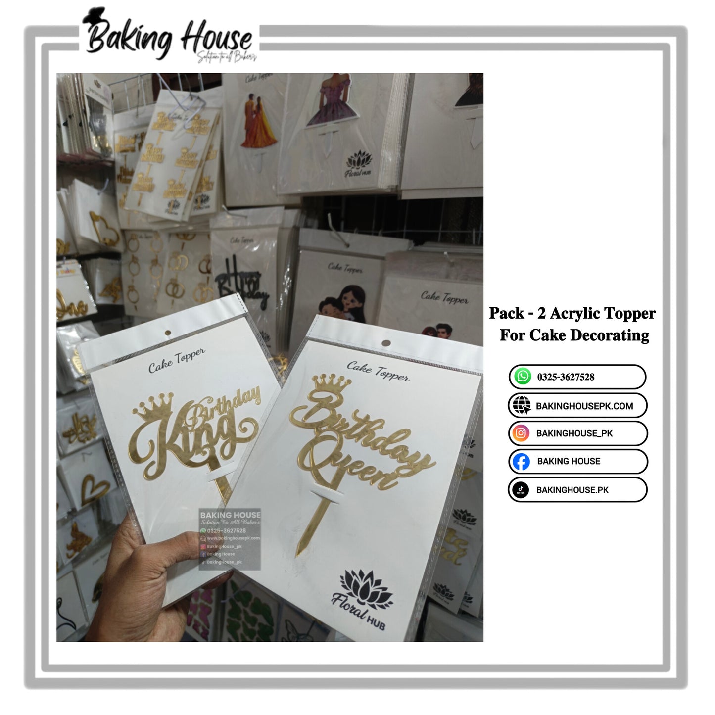 Pack - 2 Birthday King-Queen Acrylic Golden Topper For Cake Decorating