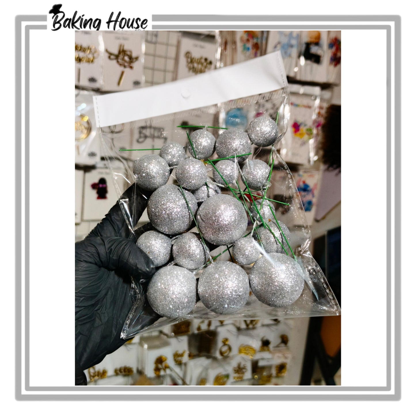 20pcs Gilter Shimmer Silver Fox Balls For Cake Decorating