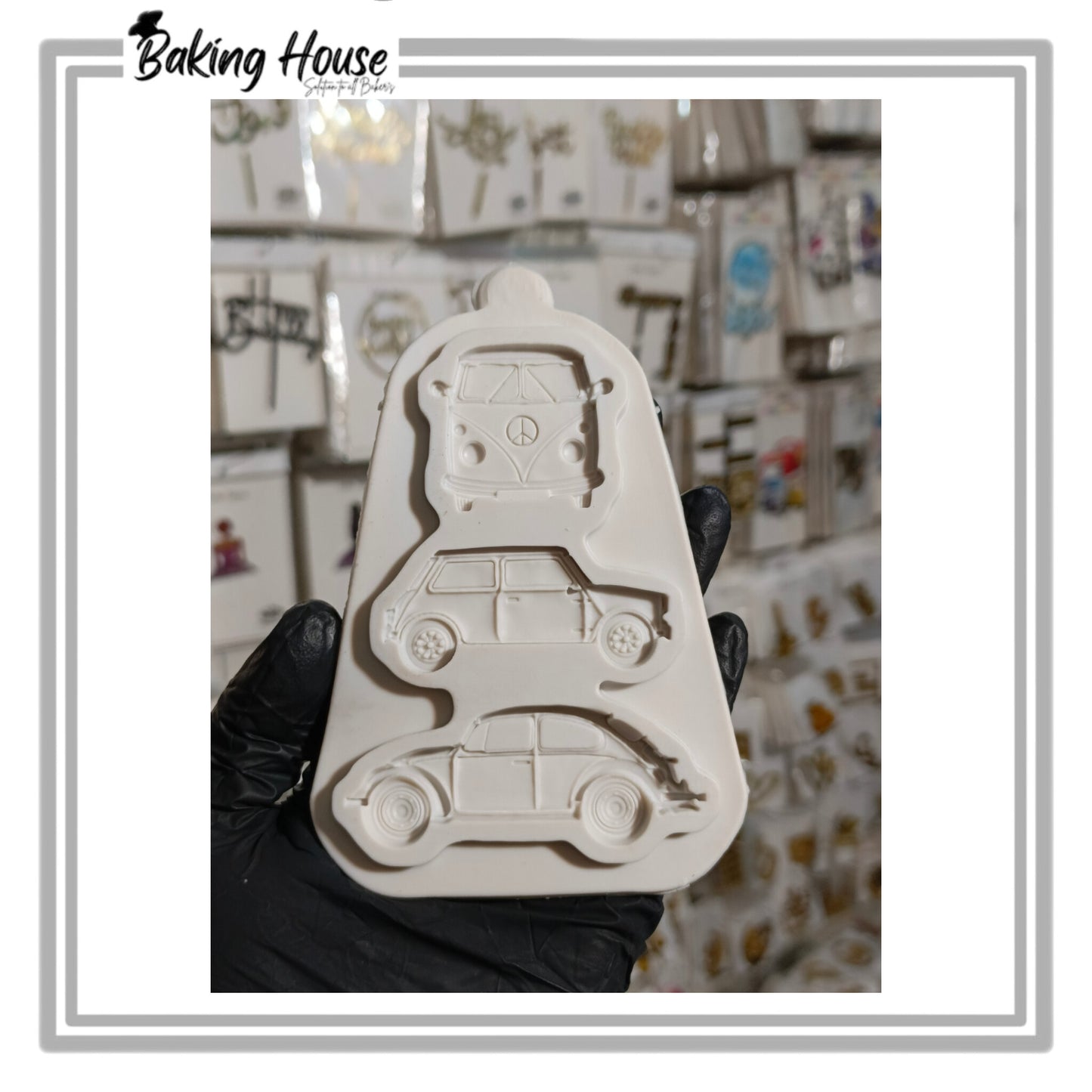 3 Cavity Car & Bus Silicon Fondant Mould For Cake Decorating