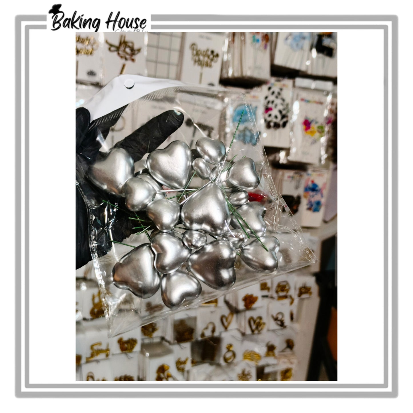 20pcs Silver Heart Fox Balls For Cake Decorating