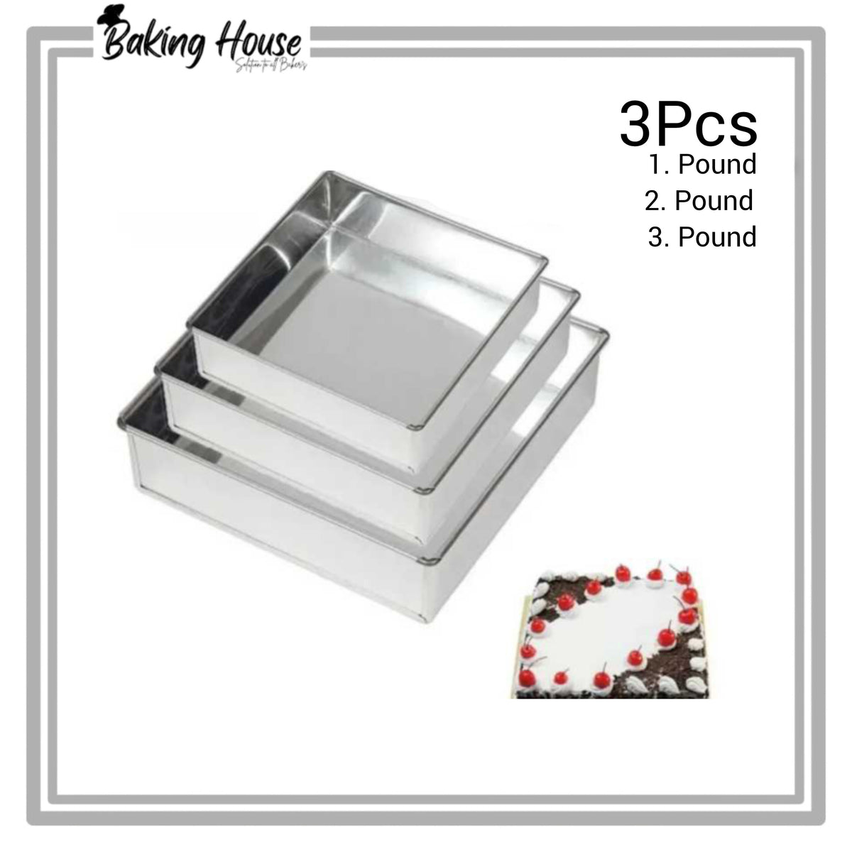 3pcs Square Stainless Steel Cake Pan Set