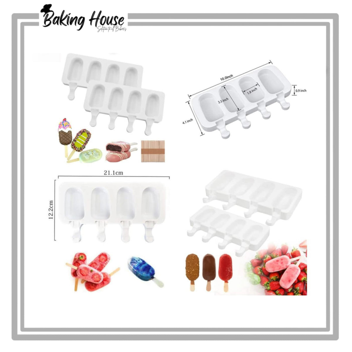 4 Cavity Popsicle Ice-Cream Silicon Mould