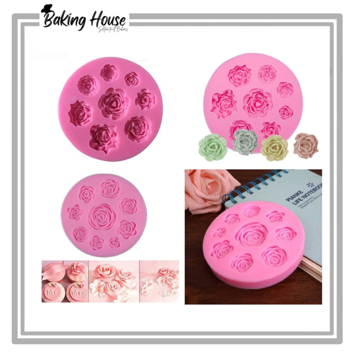 9 Cavity Rose Silicon Fondant Mould