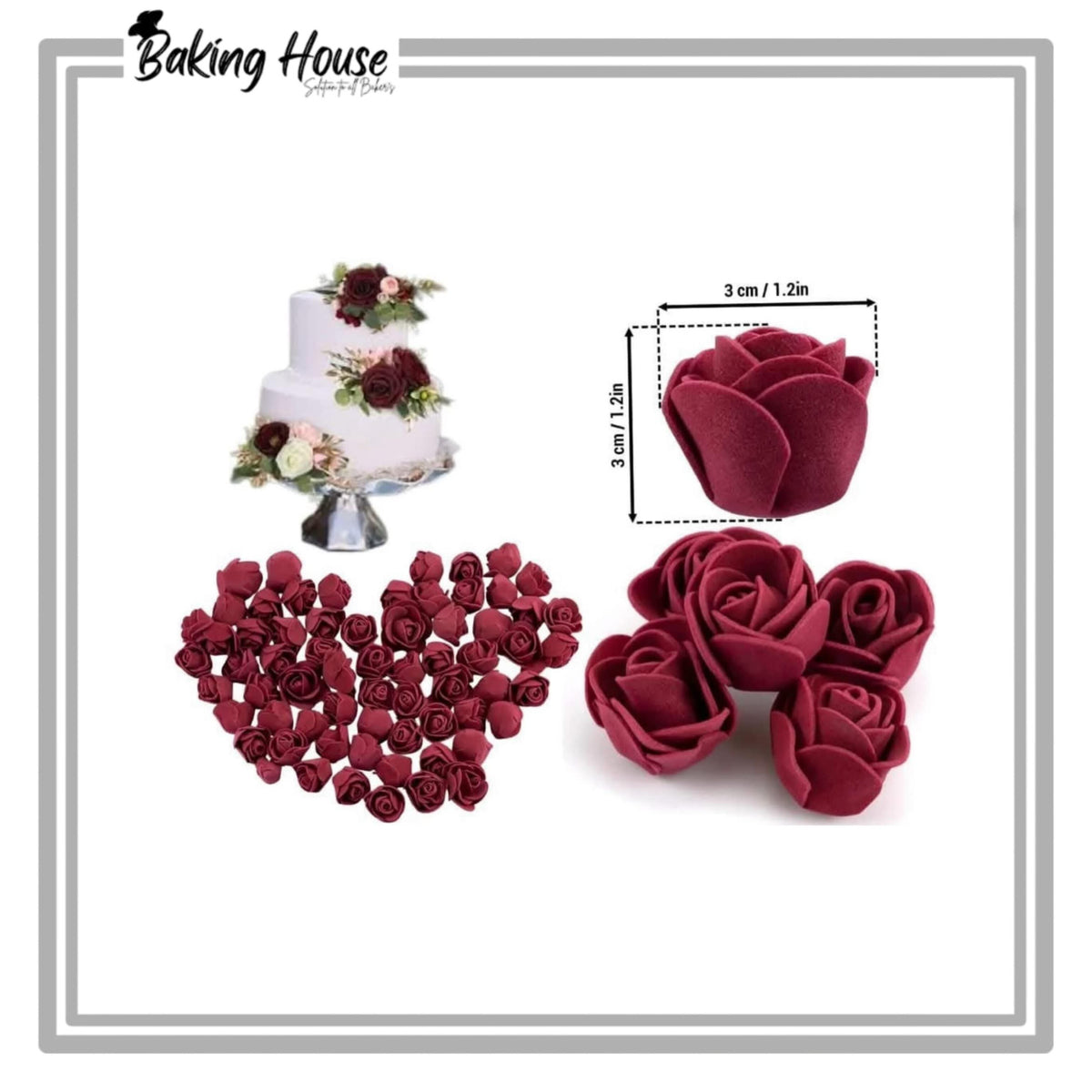 12pcs Mahroon Mine Flowers For Cake Decorationg