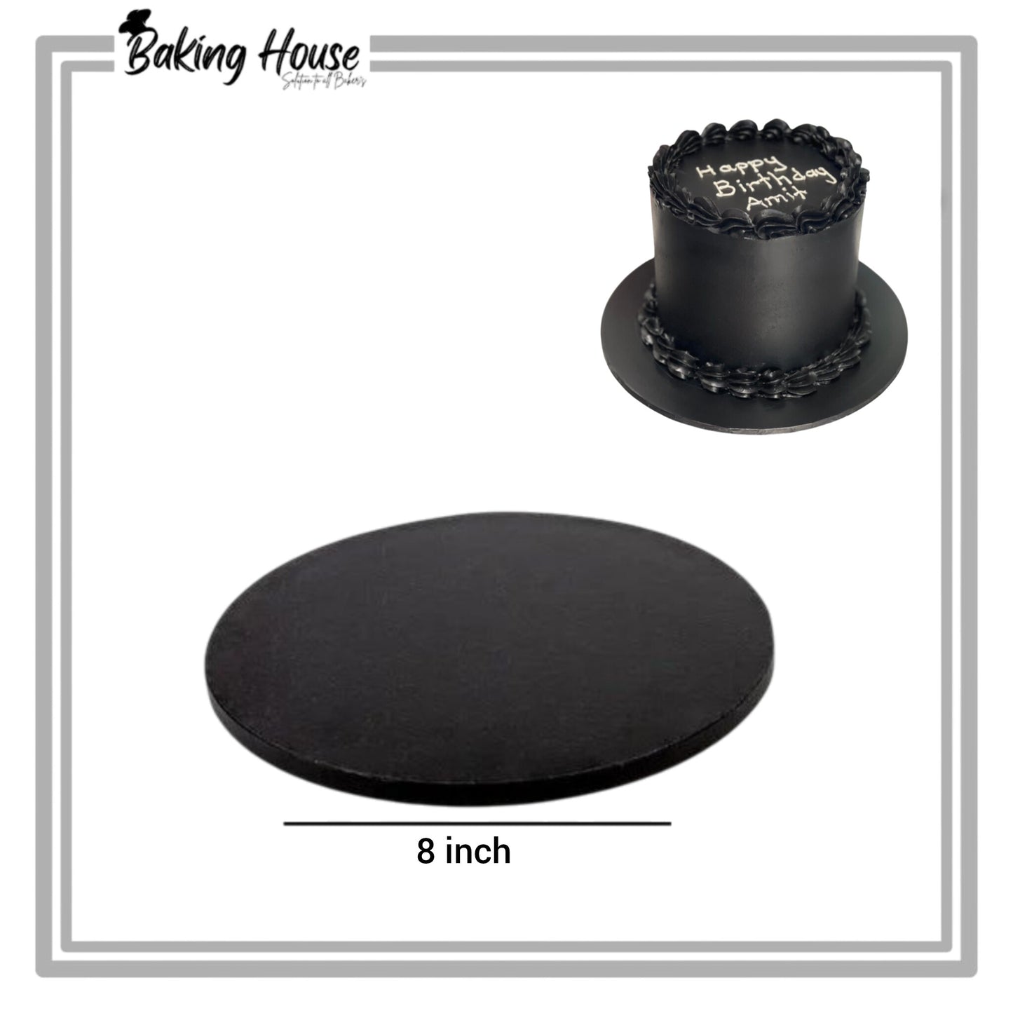 8 Inch Black Round Cake Base