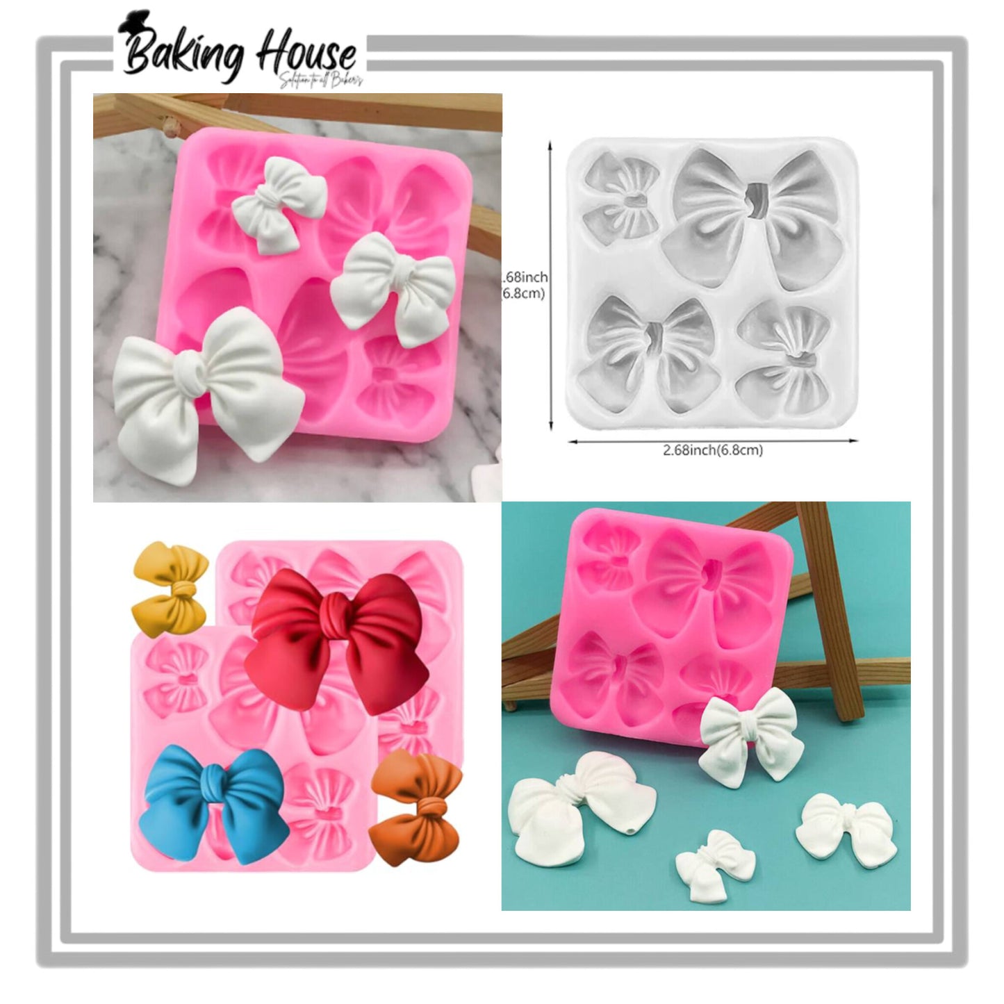 4 Cavity Bow Silicone Mould For Cake Decorating