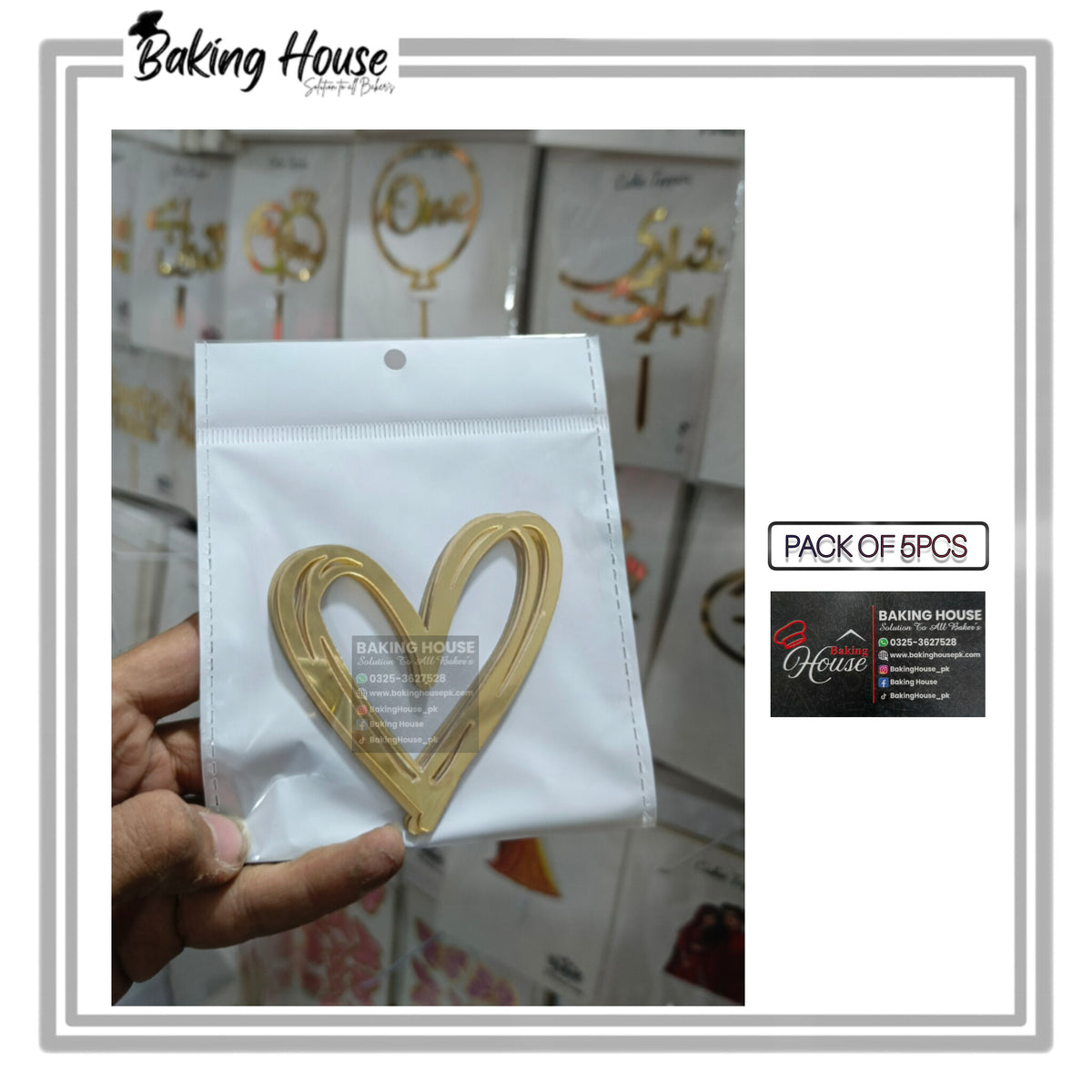 5pcs Golden Hearts Acrylic Cake Tags For Decorating