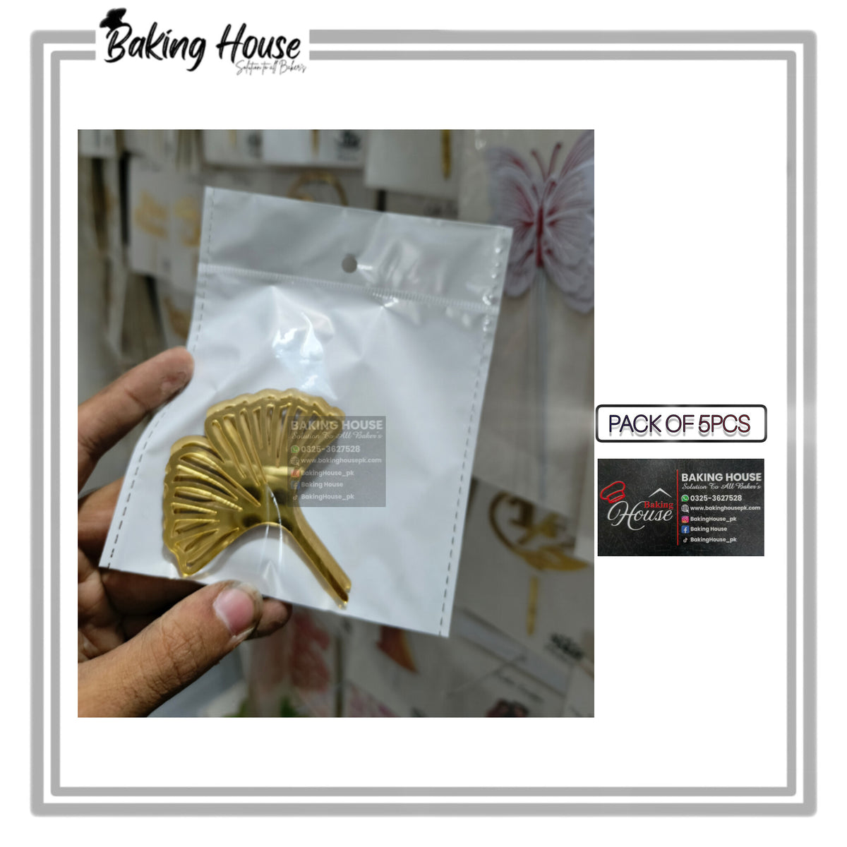 5pcs Golden Jango Leaf Acrylic Cake Tags For Decorating