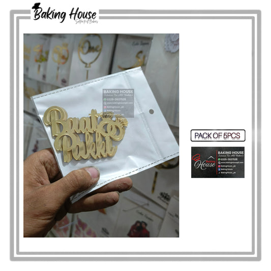 5pcs Golden Baat Pakki English Acrylic Cake Tags For Decorating