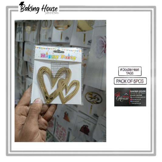 5pcs Golden Double Heart Acrylic Cake Tags For Decorating