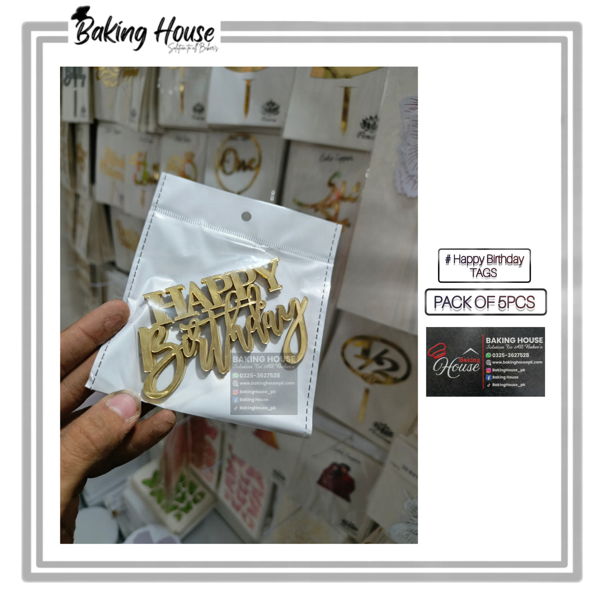 5pcs Golden Happy Birthday Acrylic Cake Tags For Decorating
