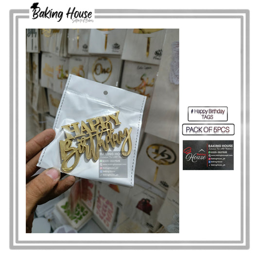 5pcs Golden Happy Birthday Acrylic Cake Tags For Decorating