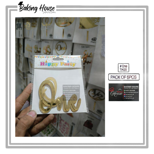 5pcs Golden One Acrylic Cake Tags For Decorating
