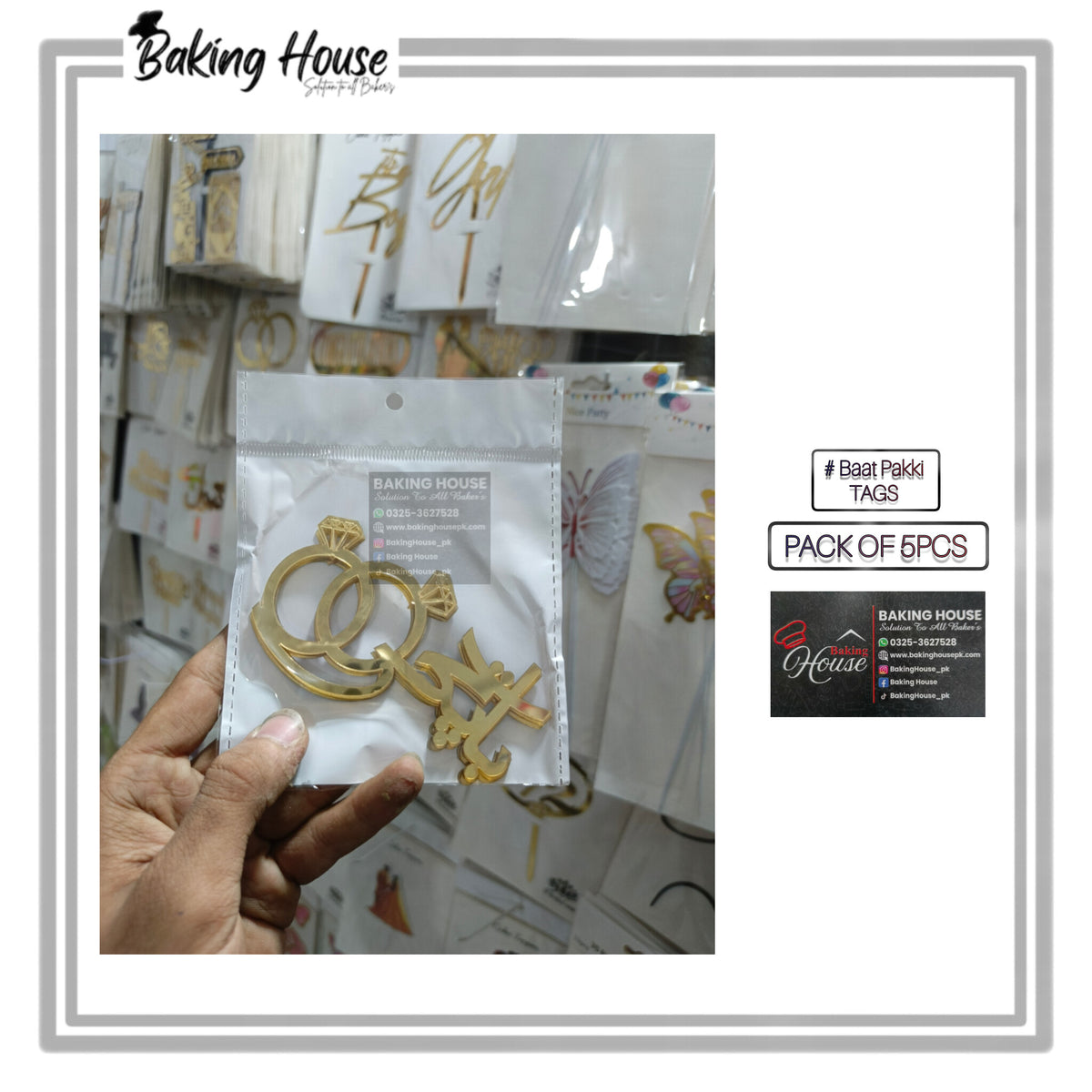 5pcs Golden Baat Pakki Urdu Acrylic Cake Tags For Decorating