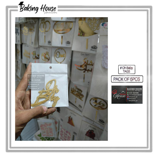 5pcs Golden Oh Baby Acrylic Cake Tags For Decorating