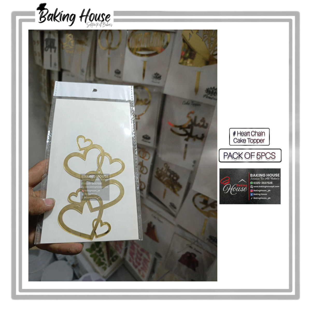 Multi Heart Chain Golden Acrylic Cake Tags For Decorating