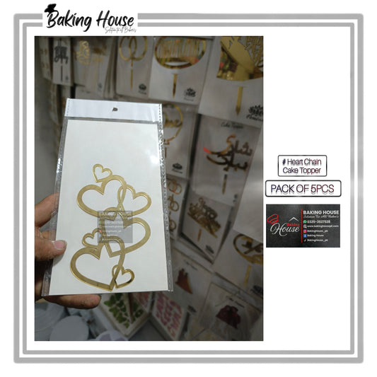 Multi Heart Chain Golden Acrylic Cake Tags For Decorating