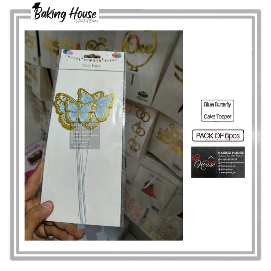 6pcs Blue Stick Butterfly For Cake Decorating