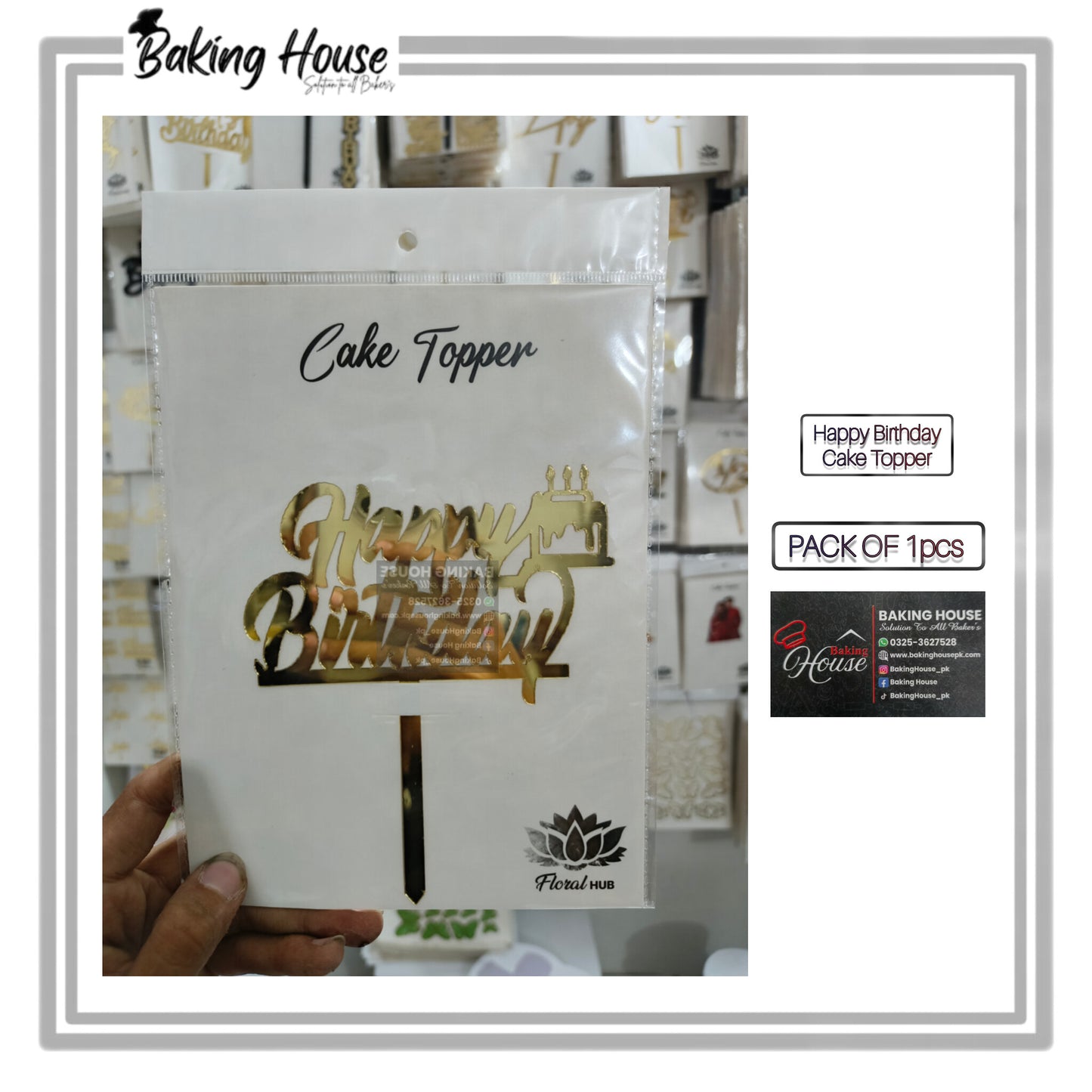 Happy Birthday Golden Acrylic Cake Topper For Decorating