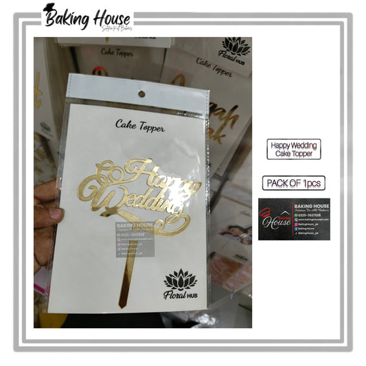Happy Wedding Golden Acrylic Cake Topper For Decorating