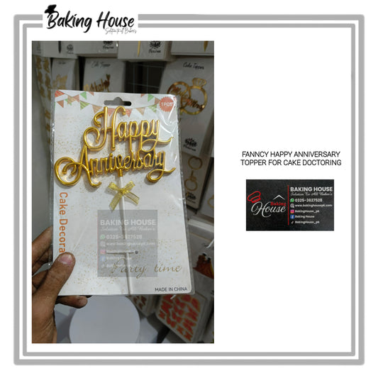 Fanncy Happy Anniversary Golden Cake Topper For Decorating