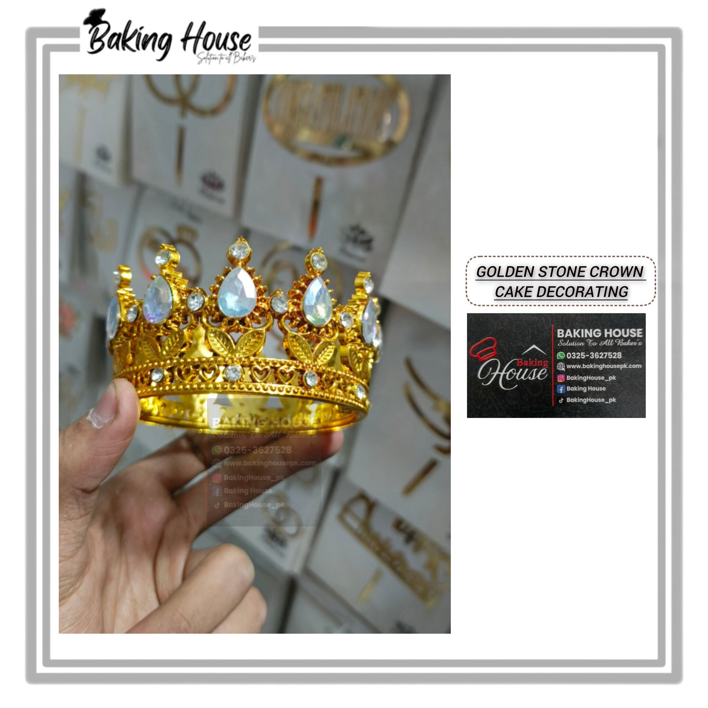 Golden Stone Plastic Crown For Cak Decorating
