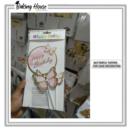 3D Card Stick Butterfly Pink Cak Topper For Decorating