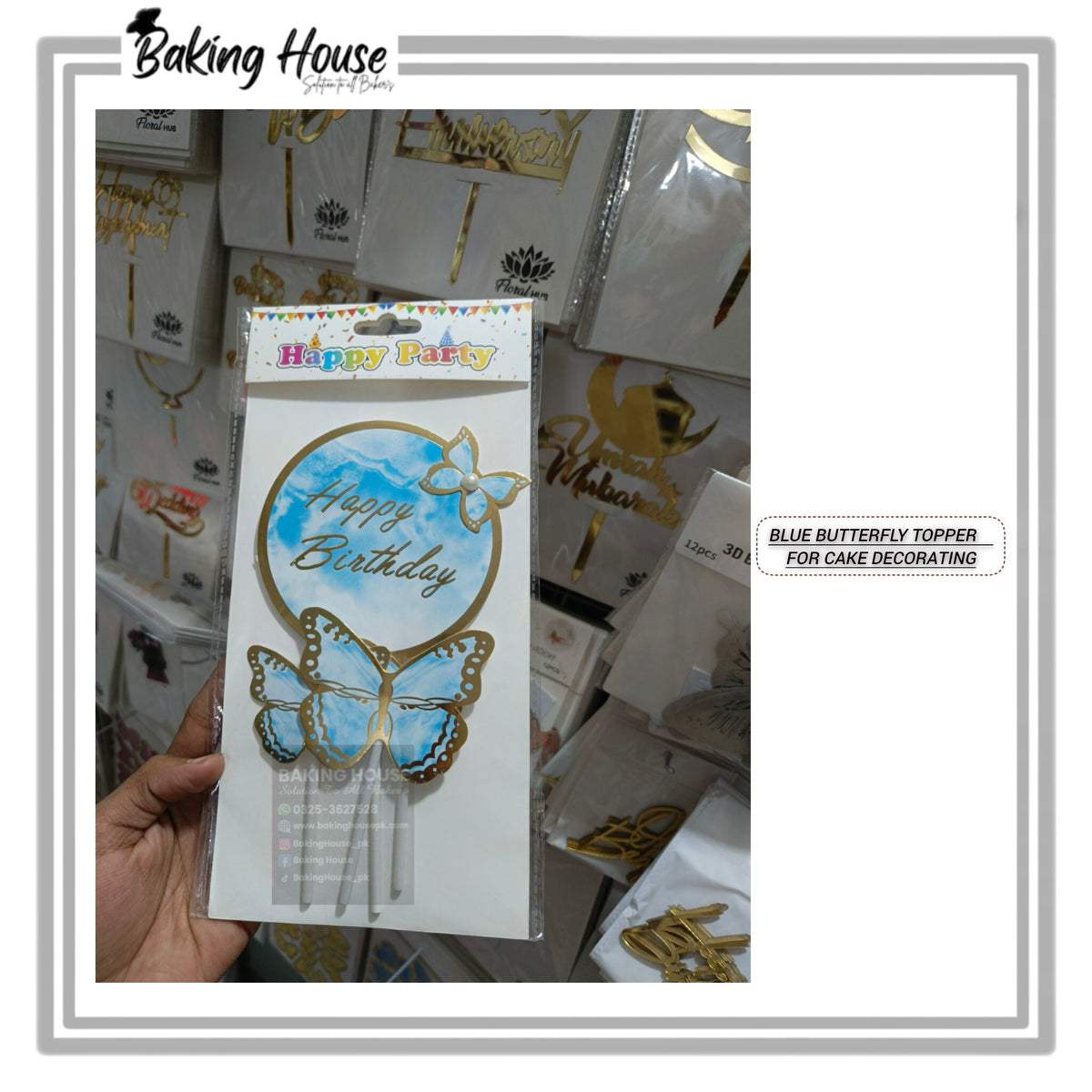 3D Card Stick Butterfly Blue Cak Topper For Decorating