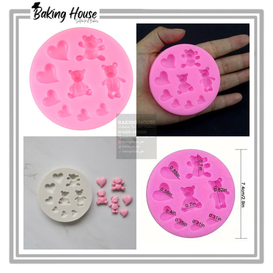Mini Bear & Heart Silicon Fondant Mould For Cake Decorating
