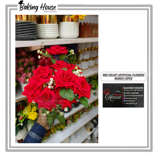 6pcs Velvet Red Flower Bunch For Cake Decorating