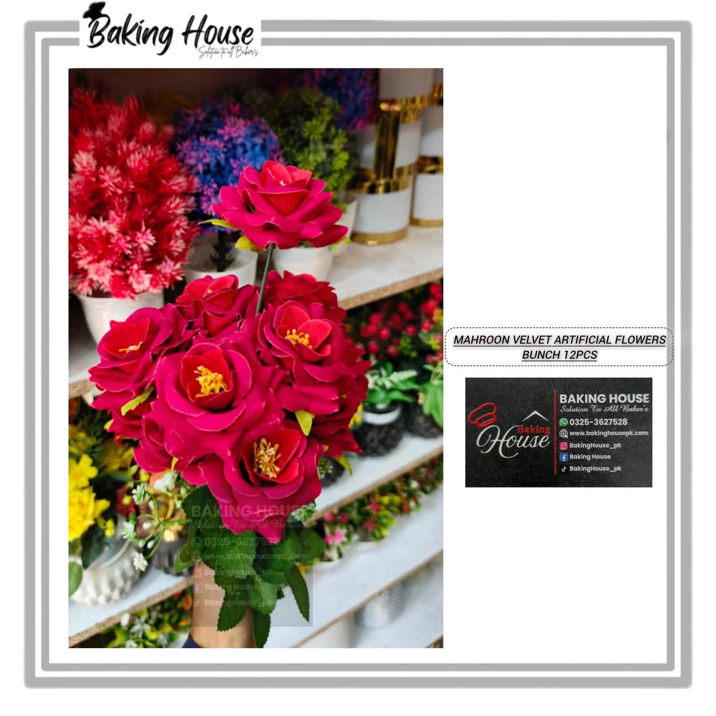 6pcs Velvet Mahroon Flower Bunch For Cake Decorating