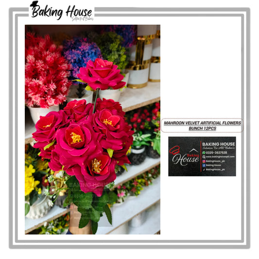 6pcs Velvet Mahroon Flower Bunch For Cake Decorating