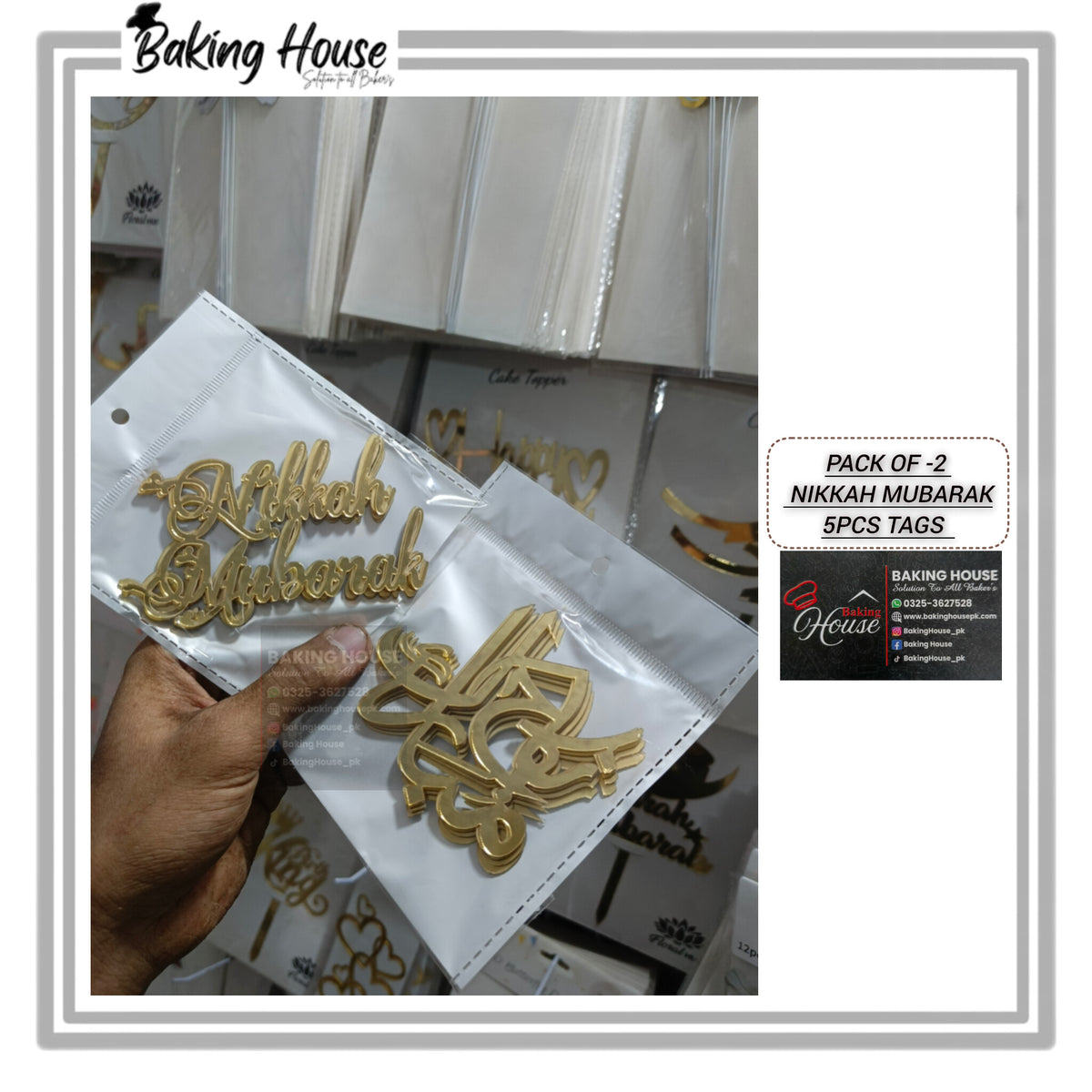 Pack - 2 Nikkah Mubarak English Urdu Acrylic Tag For Cake Decorating