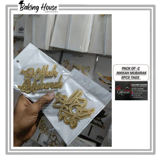 Pack - 2 Nikkah Mubarak English Urdu Acrylic Tag For Cake Decorating