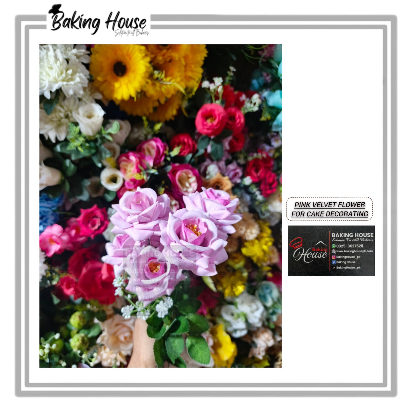 6pcs Velvet Pink Flower Bunch For Cake Decorating
