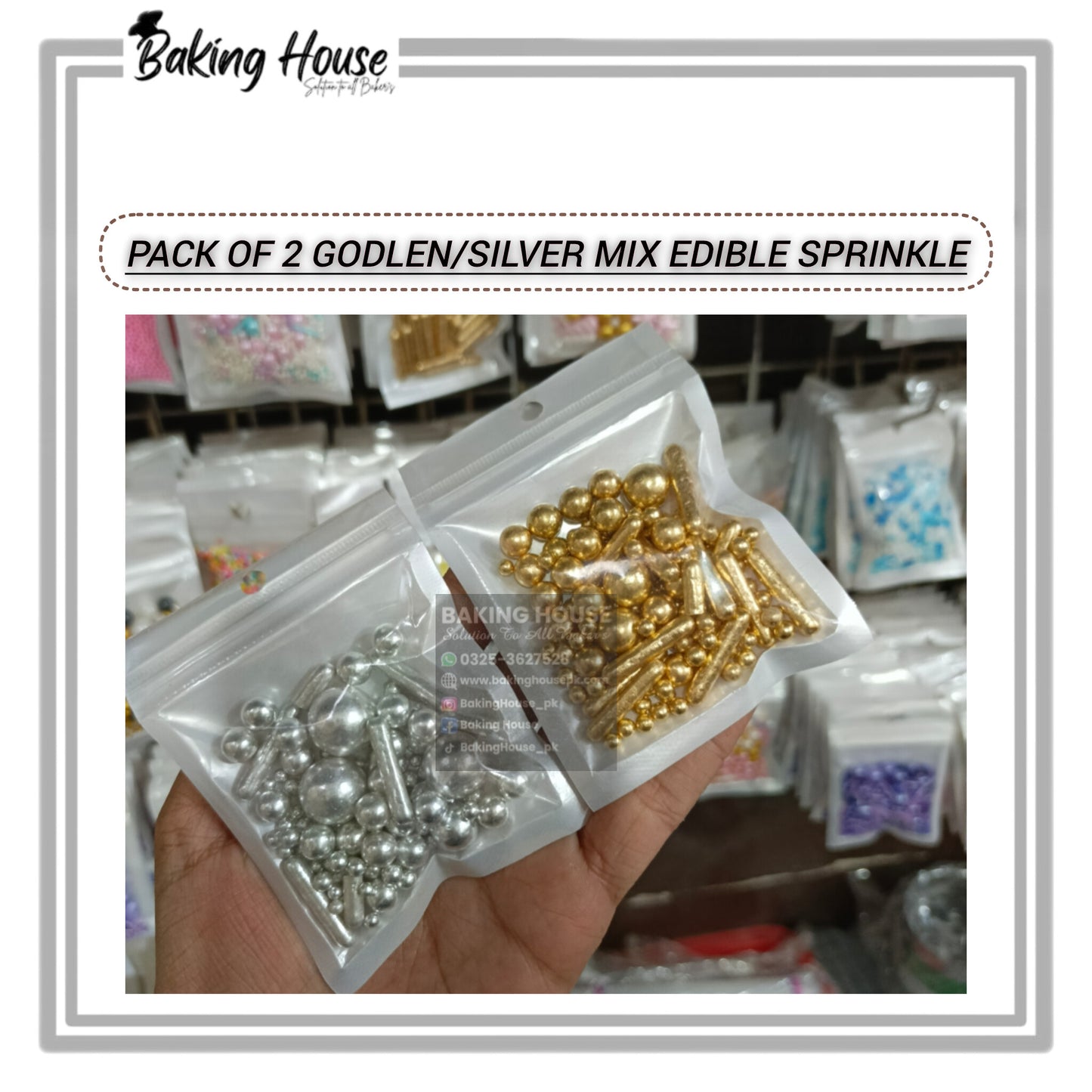 Pack - 2 Edible Golden - Silver Mix Sprinkle For Cake Decorating