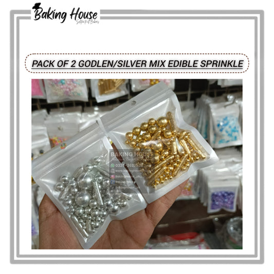 Pack - 2 Edible Golden - Silver Mix Sprinkle For Cake Decorating