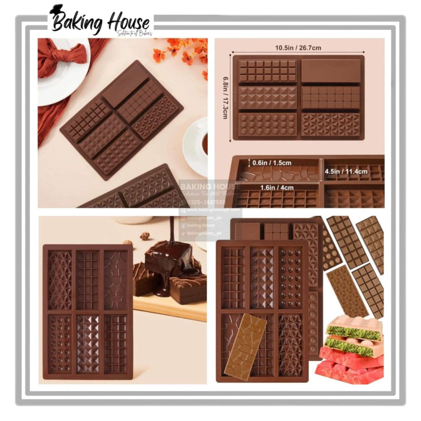 6cavity Kuanfa Deep Long Bar Silicon Fondant & Candy Mould High Quality For Cake Decorating