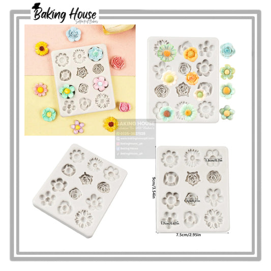 12Cavity Mix Flower Silicon Fondant & Candy Mould High Quality For Cake Decorating