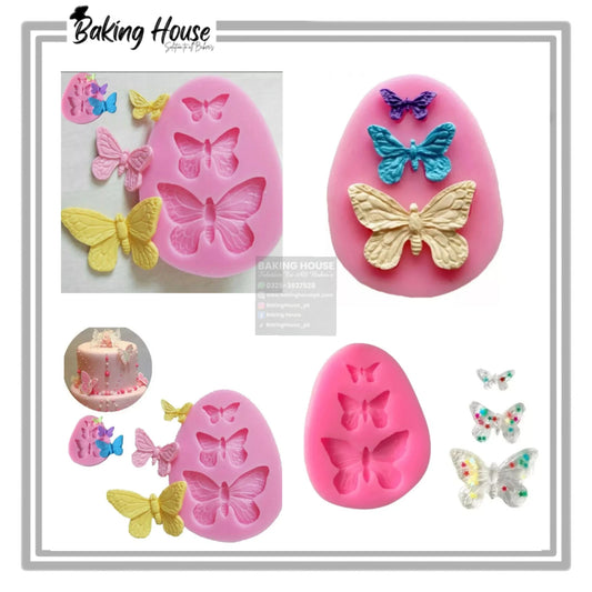 3cavity Butterfly Silicon Fondant & Candy Mould High Quality For Cake Decorating