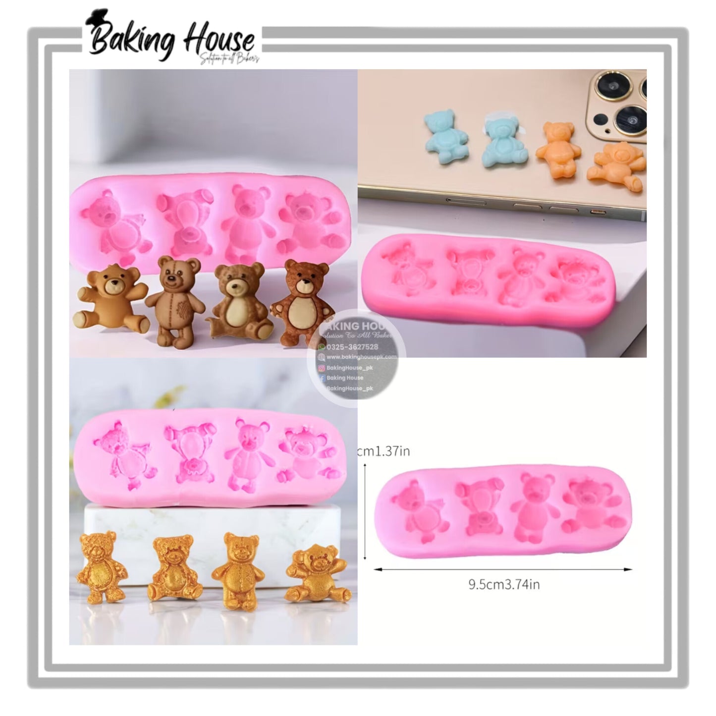 4 Cavity Mini Bear Silicon Fondant Mould High Quality For Cake Decorating
