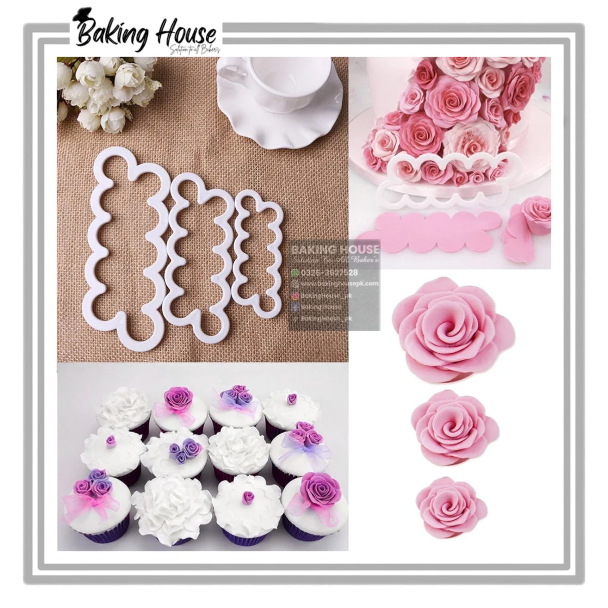 3pcs Rose Patel Leaf Plastic Cutter For Cake Decorating